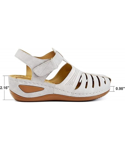 Sandals for Women Closed Toe Hollow Wedge Sandals Soft PU Leather Closed Toe Vintage Anti-Slip Sandals Closed Toe Sandals for...