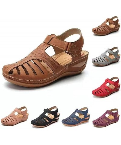 Sandals for Women Closed Toe Hollow Wedge Sandals Soft PU Leather Closed Toe Vintage Anti-Slip Sandals Closed Toe Sandals for...