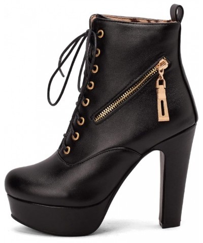 Fashion Platform Booties Chunky High Heels Women Lace up Ankle Boots Zipper 2145 Black $29.52 Boots