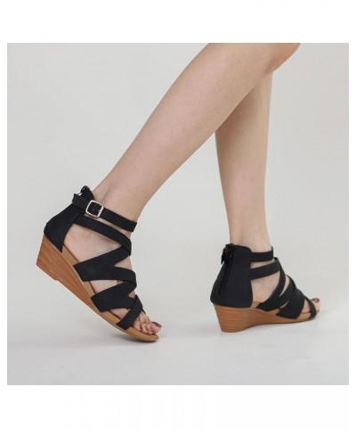 Women Lace up Platform Sandals Fashion Spring and Summer Women Sandals Breathable Hollow Open Toe Wedge Sandals Black 8.5 $31...