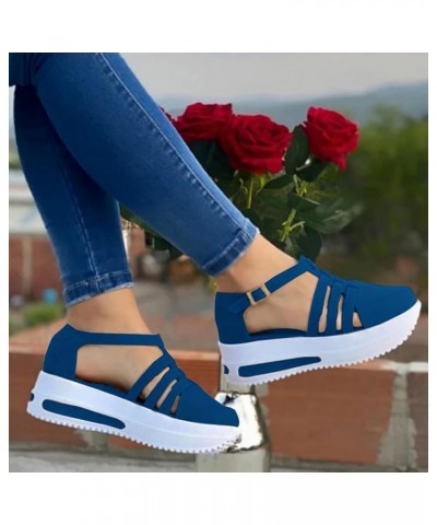 Women Chunky Heels Sandals Open Toe Wedge Sandals Snakeskin Beach Sandals Peep Toe Buckle Shoes Open Toe Blue $17.80 Sandals