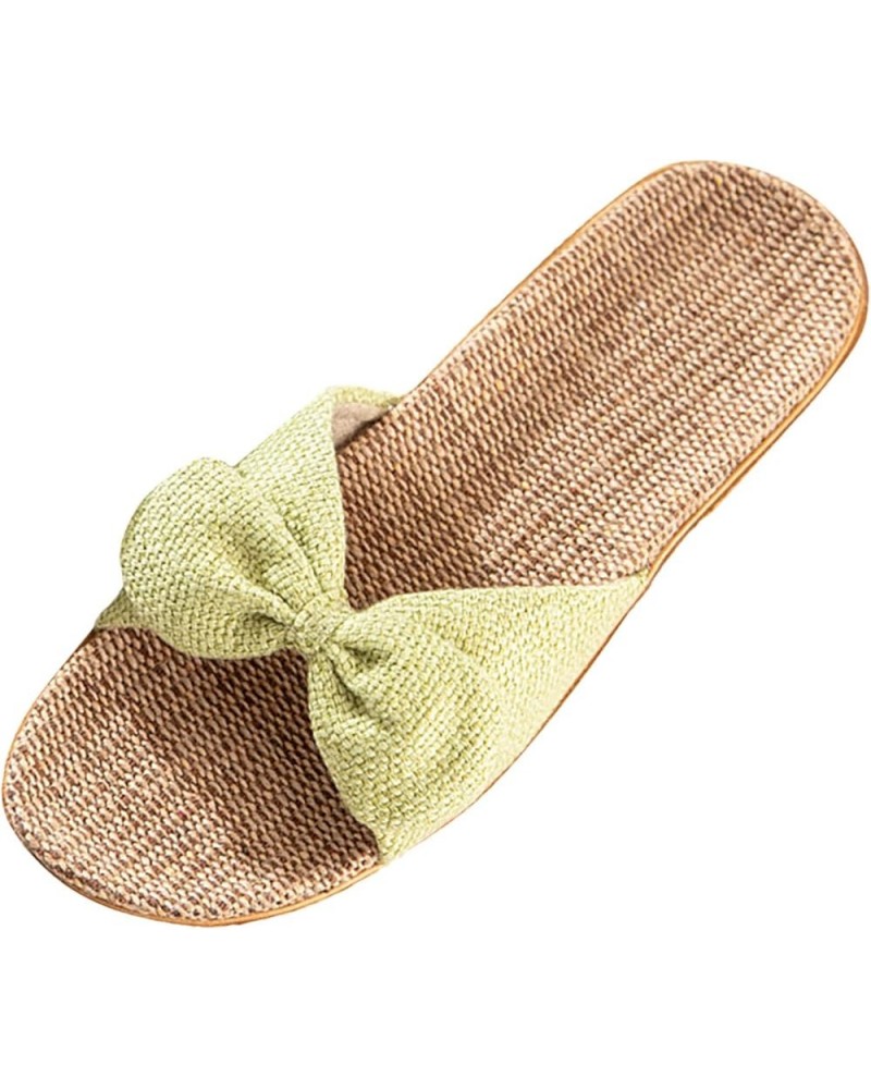 Sandals for Women Dressy Summer,Womens Slip On Linen Bowknot Open Toe Flat Thong Flip Flops Bridal Summer Sandals Green $11.0...