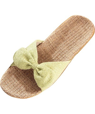 Sandals for Women Dressy Summer,Womens Slip On Linen Bowknot Open Toe Flat Thong Flip Flops Bridal Summer Sandals Green $11.0...