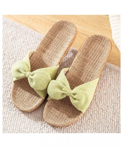 Sandals for Women Dressy Summer,Womens Slip On Linen Bowknot Open Toe Flat Thong Flip Flops Bridal Summer Sandals Green $11.0...