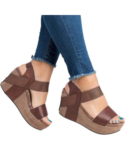 Women's Wedge Sandals Women's Open Toe Breathable Beach Sandals Roman Flip Flops Casual Wedges Shoes Coffee $17.25 Sandals