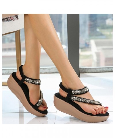 Platform Wedge Heel Sandals for Women Slip On Elastic Strap Comfortable Casual Summer Sandals Open Clip Toe Glitter Rhineston...