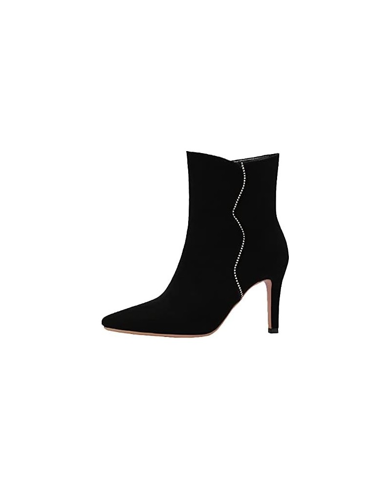 Women Pointy Ankle Boots Stiletto Heel Rhinestone Booties High Heel Pull On Short Boot Pointed Toe Black $32.15 Boots