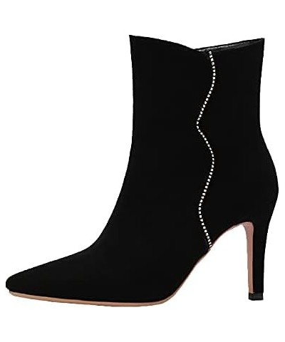 Women Pointy Ankle Boots Stiletto Heel Rhinestone Booties High Heel Pull On Short Boot Pointed Toe Black $32.15 Boots