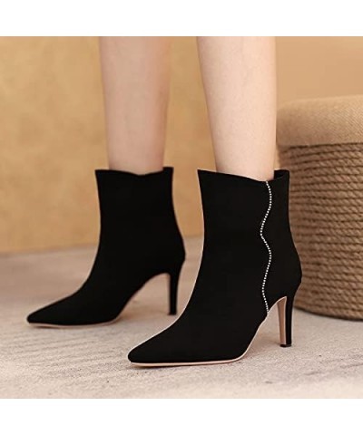 Women Pointy Ankle Boots Stiletto Heel Rhinestone Booties High Heel Pull On Short Boot Pointed Toe Black $32.15 Boots