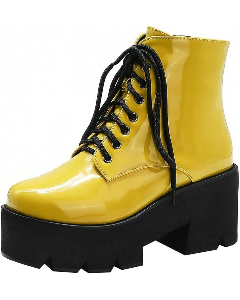 Womens Gothic Ankle Boots Platform High Heel Lace Up Short Booties Punk Winter Shoes Yellow $32.99 Boots