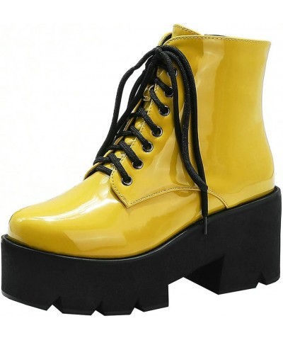 Womens Gothic Ankle Boots Platform High Heel Lace Up Short Booties Punk Winter Shoes Yellow $32.99 Boots