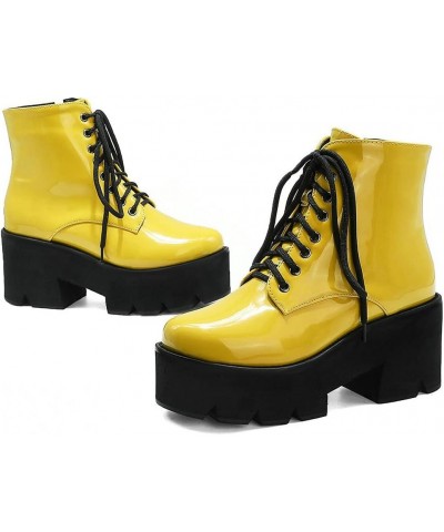 Womens Gothic Ankle Boots Platform High Heel Lace Up Short Booties Punk Winter Shoes Yellow $32.99 Boots