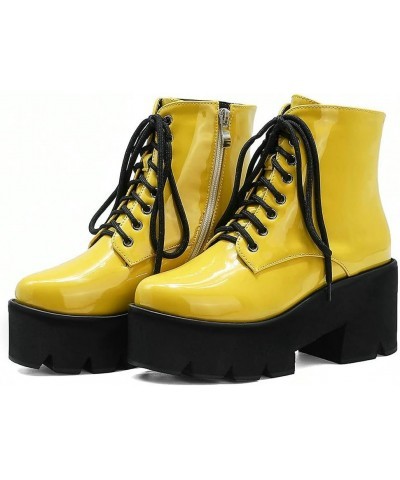 Womens Gothic Ankle Boots Platform High Heel Lace Up Short Booties Punk Winter Shoes Yellow $32.99 Boots