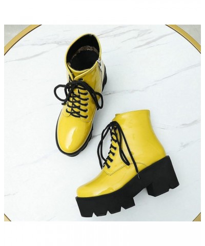 Womens Gothic Ankle Boots Platform High Heel Lace Up Short Booties Punk Winter Shoes Yellow $32.99 Boots