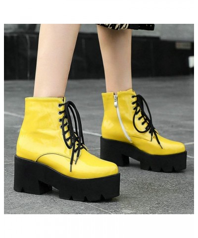 Womens Gothic Ankle Boots Platform High Heel Lace Up Short Booties Punk Winter Shoes Yellow $32.99 Boots