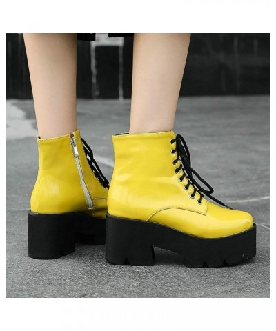 Womens Gothic Ankle Boots Platform High Heel Lace Up Short Booties Punk Winter Shoes Yellow $32.99 Boots