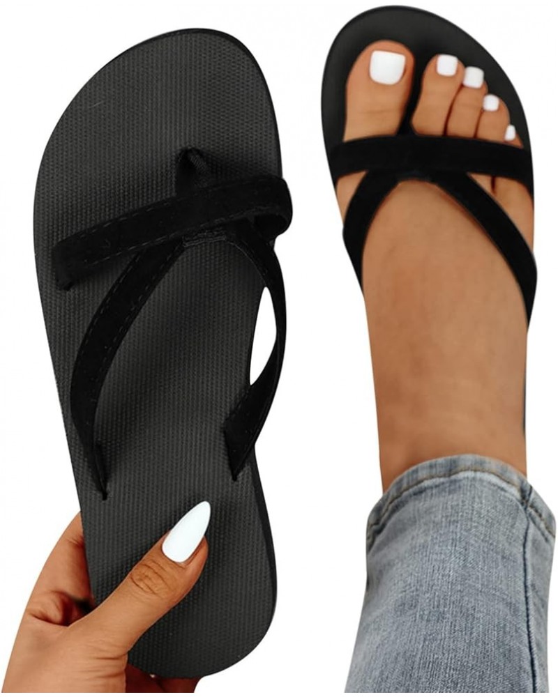 Womens Flat Sandals Lightweight Non Slip Flip Flops Casual Open Toe Slides Indoor Outdoor Beach Slippers Shoes T1-black $13.4...