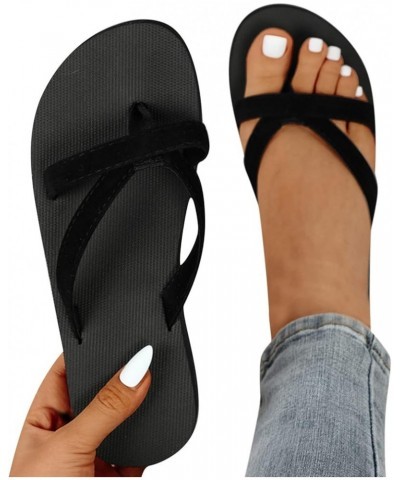 Womens Flat Sandals Lightweight Non Slip Flip Flops Casual Open Toe Slides Indoor Outdoor Beach Slippers Shoes T1-black $13.4...