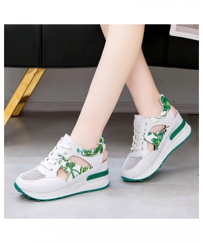 Womens Outdoor Mesh Lace-Up Sports Shoes Runing Breathable Shoes Sneakers 03 Green $20.91 Athletic Shoes