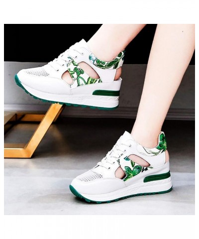 Womens Outdoor Mesh Lace-Up Sports Shoes Runing Breathable Shoes Sneakers 03 Green $20.91 Athletic Shoes