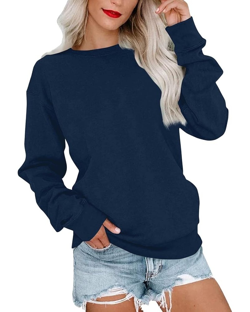 Plus Size Tops for Women Long Sleeve Round Neck Pullover Fall and Winter Solid Outfits Casual Loose Sweatshirt 1-dark Blue $1...