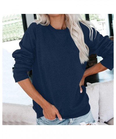 Plus Size Tops for Women Long Sleeve Round Neck Pullover Fall and Winter Solid Outfits Casual Loose Sweatshirt 1-dark Blue $1...