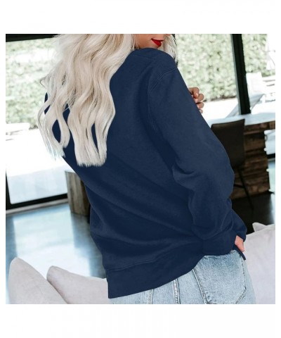 Plus Size Tops for Women Long Sleeve Round Neck Pullover Fall and Winter Solid Outfits Casual Loose Sweatshirt 1-dark Blue $1...