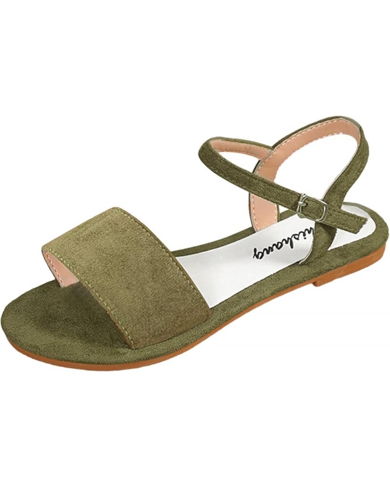 Open Toe Shoes for Teen Girls Ladies Fashion Summer Solid Color Suede Open Toe Buckle Flat Bottom Casual Sandals Green $12.10...