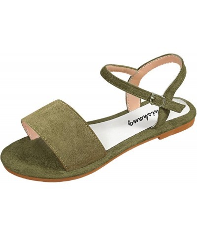 Open Toe Shoes for Teen Girls Ladies Fashion Summer Solid Color Suede Open Toe Buckle Flat Bottom Casual Sandals Green $12.10...