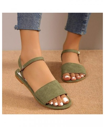 Open Toe Shoes for Teen Girls Ladies Fashion Summer Solid Color Suede Open Toe Buckle Flat Bottom Casual Sandals Green $12.10...