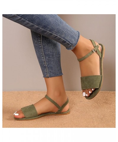 Open Toe Shoes for Teen Girls Ladies Fashion Summer Solid Color Suede Open Toe Buckle Flat Bottom Casual Sandals Green $12.10...