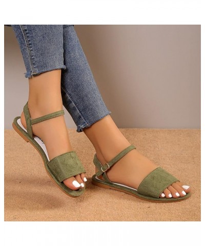 Open Toe Shoes for Teen Girls Ladies Fashion Summer Solid Color Suede Open Toe Buckle Flat Bottom Casual Sandals Green $12.10...