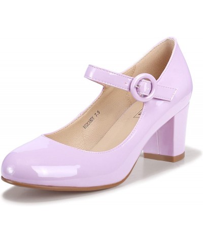 Women's Candy Dress Mary Jane Shoes Low Block Heels Closed Round Toe Office Work Church Wedding Pumps Lilac Patent $21.12 Pumps