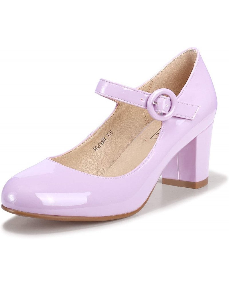 Women's Candy Dress Mary Jane Shoes Low Block Heels Closed Round Toe Office Work Church Wedding Pumps Lilac Patent $21.12 Pumps