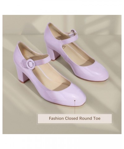 Women's Candy Dress Mary Jane Shoes Low Block Heels Closed Round Toe Office Work Church Wedding Pumps Lilac Patent $21.12 Pumps