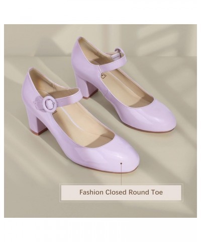 Women's Candy Dress Mary Jane Shoes Low Block Heels Closed Round Toe Office Work Church Wedding Pumps Lilac Patent $21.12 Pumps