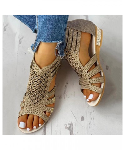 Gladiator Sandals for Women, Summer Sandals for Women 2024 Comfy Breathable Open Toe Low Wedge Zip Up Sandals Shoes Gold $10....