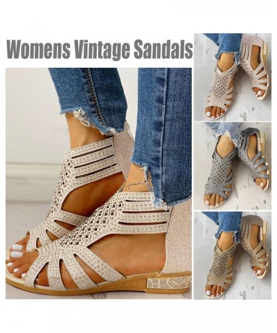 Gladiator Sandals for Women, Summer Sandals for Women 2024 Comfy Breathable Open Toe Low Wedge Zip Up Sandals Shoes Gold $10....