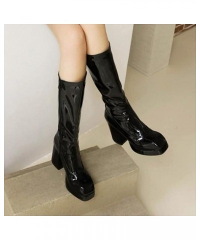 High Heels Long Boots for Women Comfort Square Toe Zipper Riding Boots Nightclub Dancing Booties Lady Dress Shoes Black $26.0...