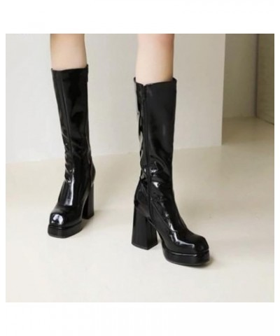 High Heels Long Boots for Women Comfort Square Toe Zipper Riding Boots Nightclub Dancing Booties Lady Dress Shoes Black $26.0...