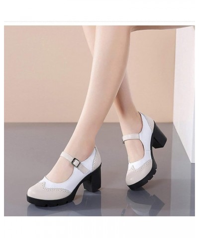 Women's High Block Heel Pump Shoes for Women Round Toe PU Leather Mary Jane Dress Platform Shoes All Black X94 $28.33 Pumps