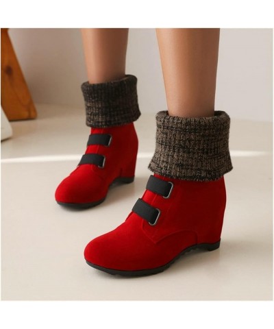 Women's Slip-on Booties Vintage Wedge Heel Ankle Boots Elastic Short Boots Winter Fleece Cotton Shoes Flat Sock Boots Elegant...