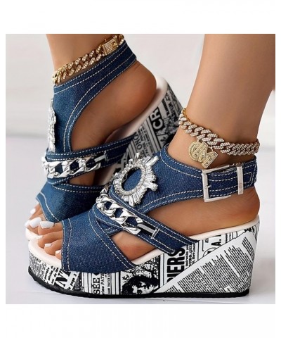 High Chunky Heels for Women Platform Espadrilles Sandal High Heels Open Toe Lace Up Lightweight Flip Flops Shoes 15-ixpyn-blu...