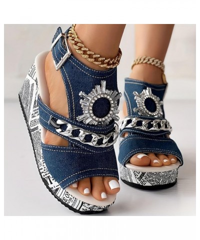 High Chunky Heels for Women Platform Espadrilles Sandal High Heels Open Toe Lace Up Lightweight Flip Flops Shoes 15-ixpyn-blu...