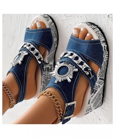 High Chunky Heels for Women Platform Espadrilles Sandal High Heels Open Toe Lace Up Lightweight Flip Flops Shoes 15-ixpyn-blu...