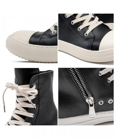 Womens High Top Sneakers Thick Shoe Lace-up PU Leather Comfort Platform Walking Canvas Shoes with Zipper Black Pu-small Hole ...