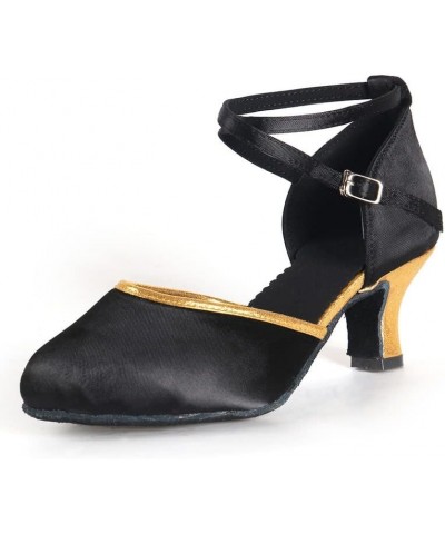 Women Latin Dance Shoes Closed Toe Ballroom Salsa Practice Party Wedding Dancing Shoes,Model WX-MD 2 Inches H Black+gold $16....