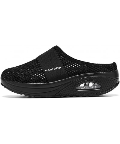 Women's Air-Cushion Slip-On Walking Shoes, Lightweight Breathable Platform Mules Clogs Sneaker Sandals Outdoor Slippers Black...