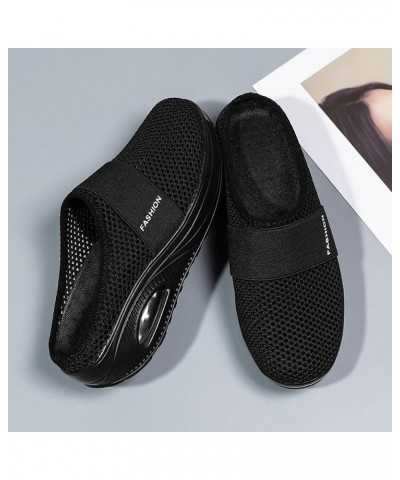 Women's Air-Cushion Slip-On Walking Shoes, Lightweight Breathable Platform Mules Clogs Sneaker Sandals Outdoor Slippers Black...