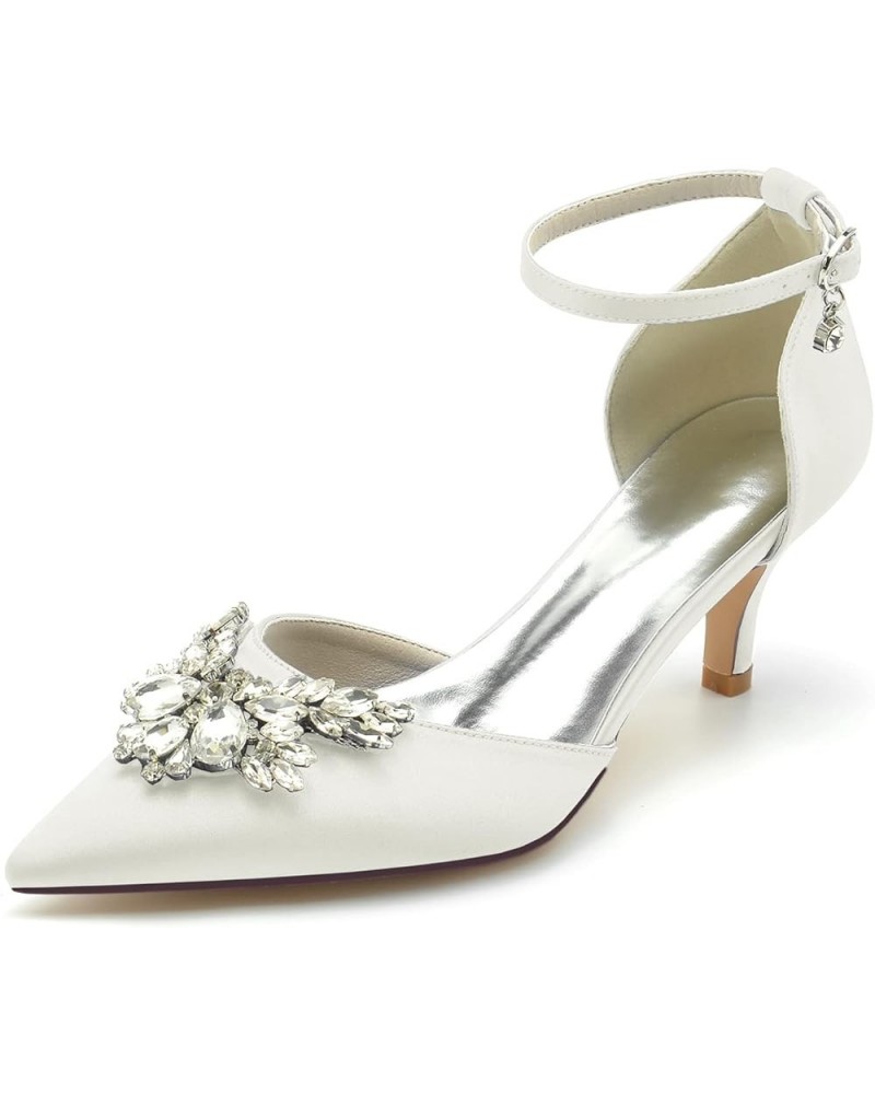 Women's Kitten Heel Wedding Shoes Closed Pointed Toe Crystal Bridal Shoes Ankle Straps Prom Evening Dress Pumps Ivory $36.49 ...